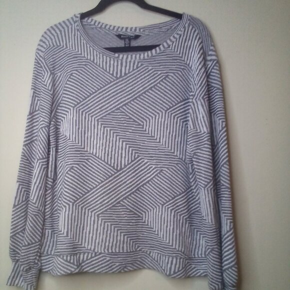Ellen Tracy Sweater Pullover XL Women Long Sleeve Pattern Gray White - Picture 1 of 14